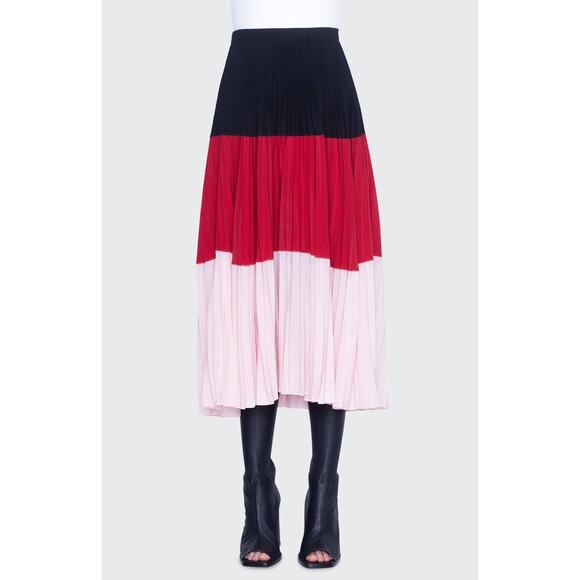 Akris Punto Colorblock Plissé Pleated Midi Skirt Red Pink Size 10 FLAW - Picture 10 of 10
